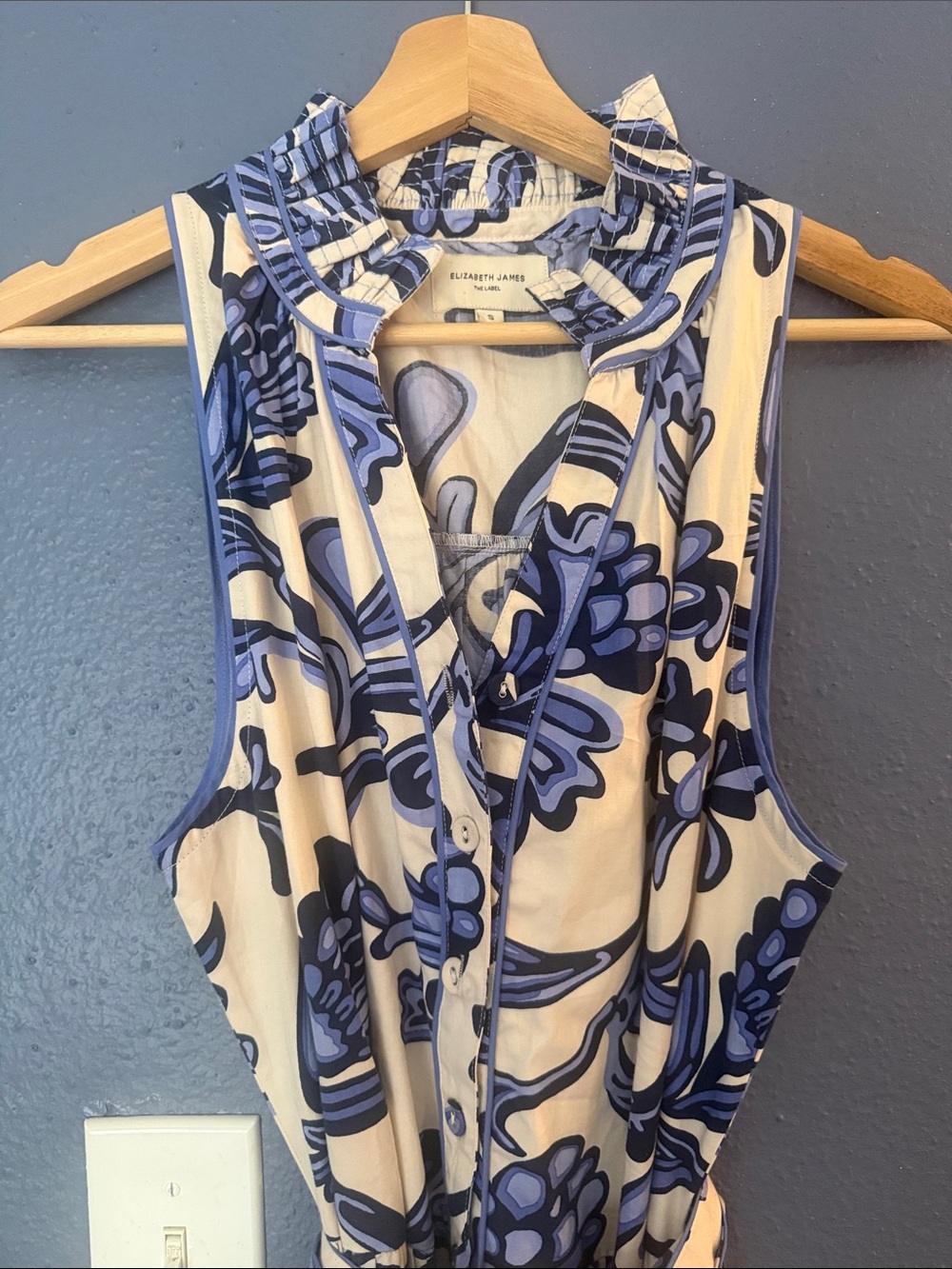 Elizabeth and James Cream Maxi Dress with Blue Floral Print - Picture 5 of 9